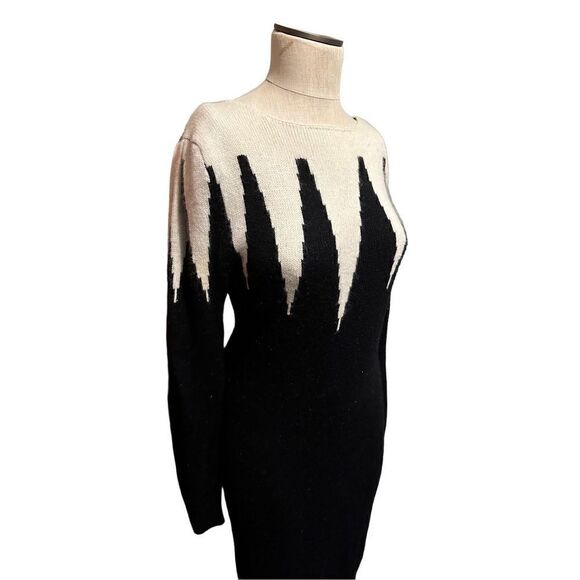 Vintage Women’s Black and White Midi Sweater Dress Shoulder Pads Size Small - Picture 2 of 10